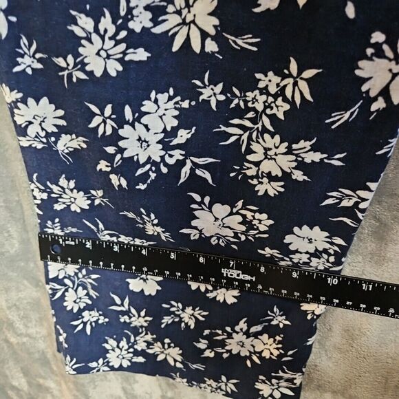 Lauren Ralph Lauren Women's Med Blue  Floral Cropped Pants linen blend wide leg - Picture 5 of 12